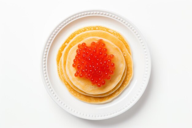 Panqueques delgados o blini ruso en fondo blanco IA generativa