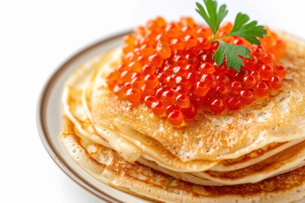 Panqueques delgados o blini ruso en fondo gris IA generativa