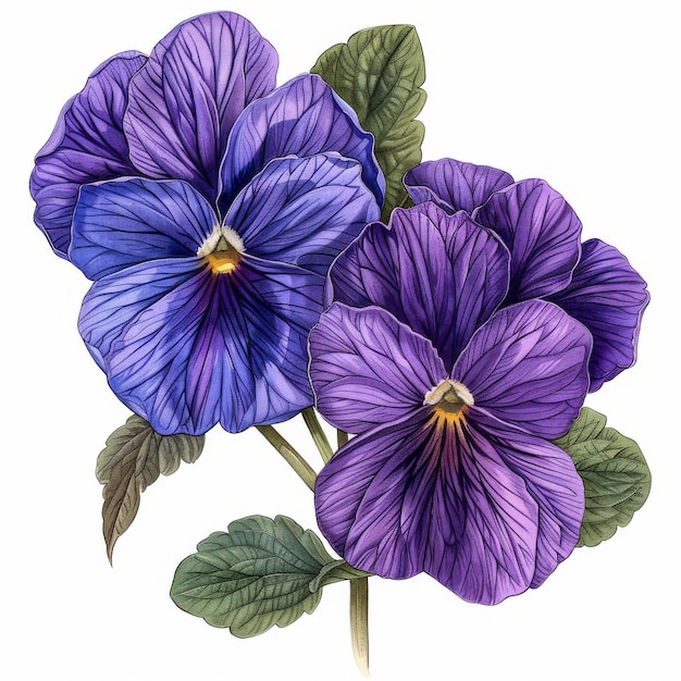 Pansi-Blüten Botanische Illustration Isolierte Viola-Blüte auf weißem Hintergrund Zeichnung