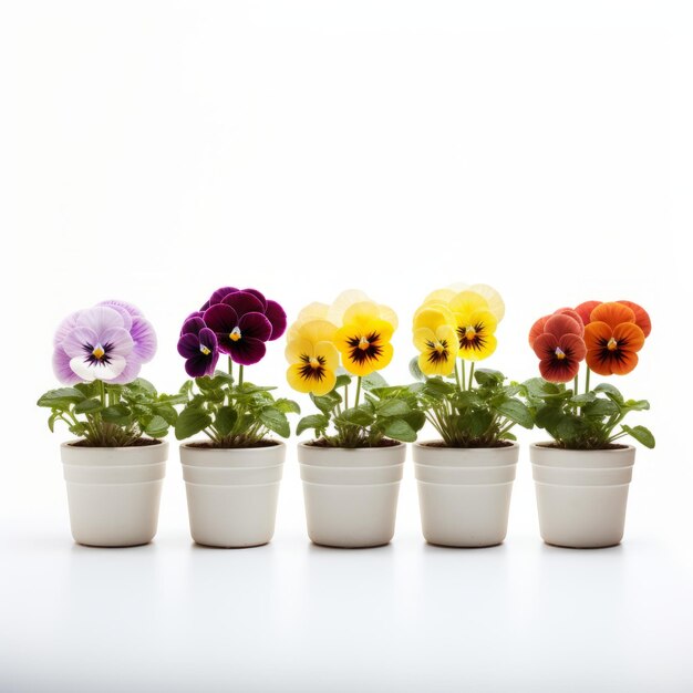 Pansies coloridas en ollas blancas Un juego de palabras visual inspirado por Robert Antoine Pinchon