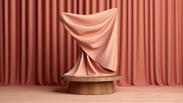 Foto pantalla 3d podio fondo marrón con pedestal de madera generative ai