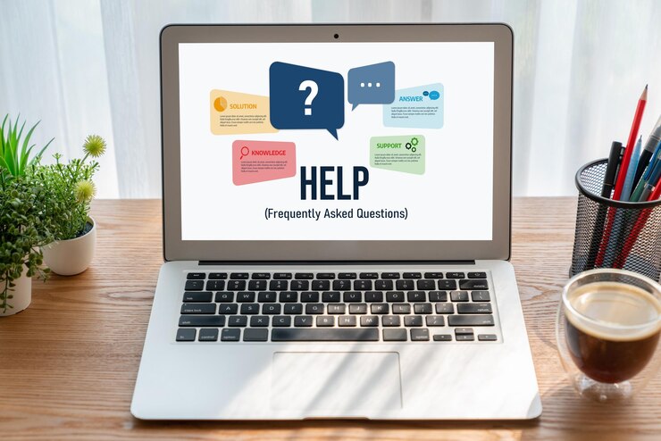 Foto la pantalla de ayuda en el sitio web proporciona una respuesta a las preguntas frecuentes con facilidad