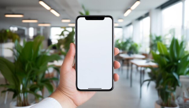 Foto pantalla en blanco de teléfono inteligente de mano aplicación inalámbrica de tecnología de negocios de comunicación en el ciberespacio