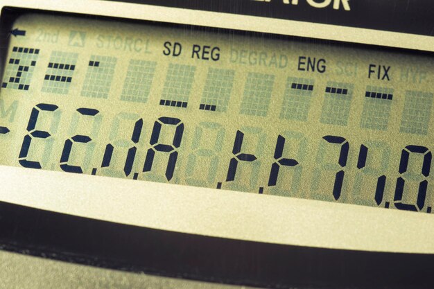 Pantalla de calculadora digital con diferentes símbolos incorrectos