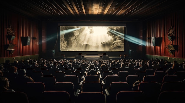 Pantalla de cine vacía con audiencia