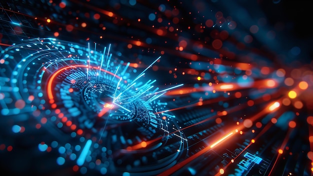 una pantalla de computadora con un diseño azul y rojo y naranja con las palabras x en la parte inferior