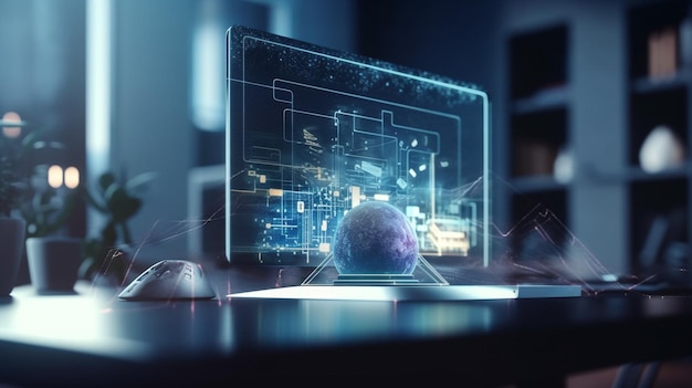 Una pantalla de computadora con una esfera que dice 'el futuro'