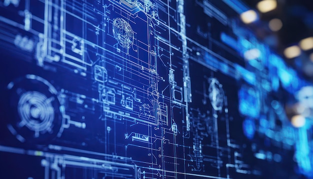 una pantalla de computadora con fondo azul con fondo azul y un diseño digital azul
