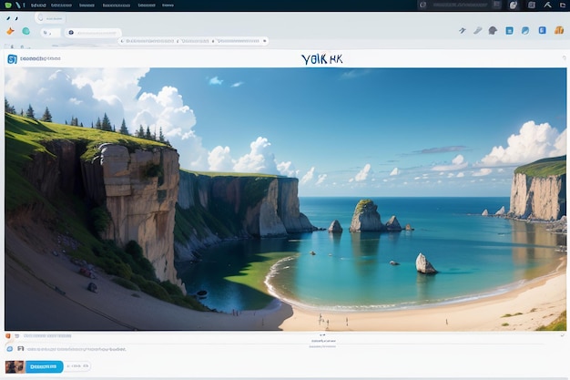 Una pantalla de computadora con una foto de una playa y un paisaje marino.