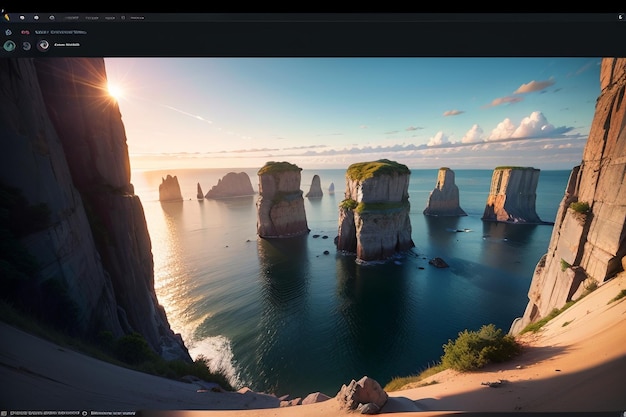 Una pantalla de computadora con una foto de rocas en el agua.