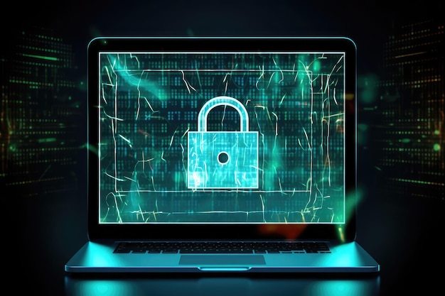 Pantalla de computadora con imagen de bloqueo virtual seguridad ciberseguridad