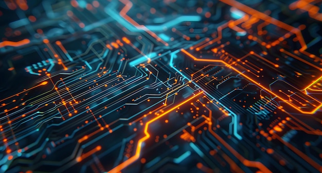 una pantalla de computadora con líneas anaranjadas y azules brillantes