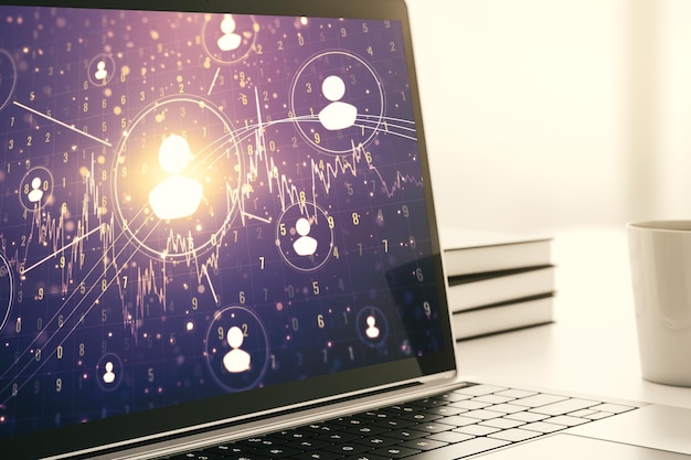 Pantalla de computadora moderna con concepto de medios de red social 3D Rendering