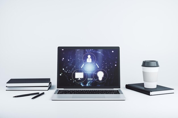 Pantalla de computadora moderna con concepto de medios de red social 3D Rendering