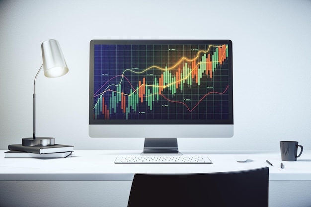 Pantalla de computadora moderna con diagrama financiero abstracto concepto bancario y contable Representación 3D