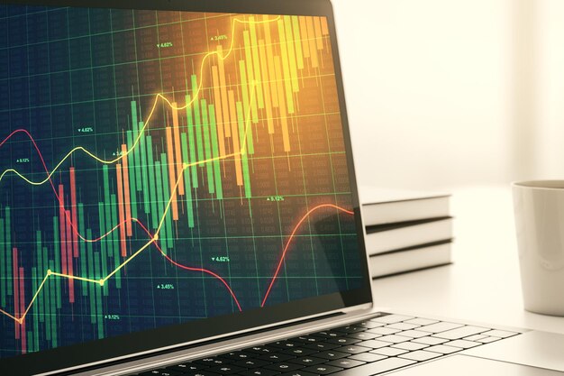 Pantalla de computadora moderna con diagrama financiero abstracto concepto bancario y contable Representación 3D