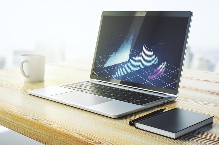 Foto pantalla de computadora moderna con diagrama financiero abstracto concepto bancario y contable representación 3d