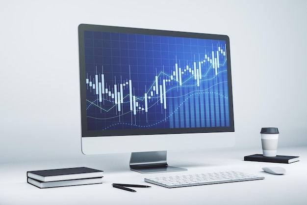 Pantalla de computadora moderna con diagrama financiero abstracto concepto bancario y contable Representación 3D