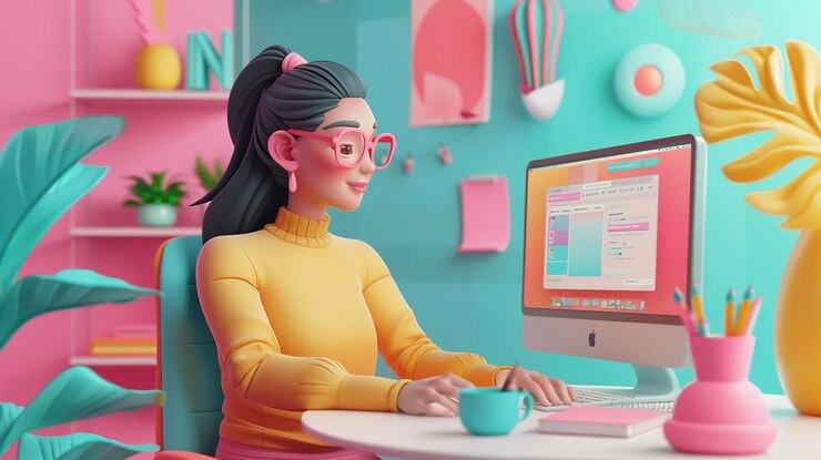 Foto una pantalla de computadora con una mujer en ella y una taza de café delante de ella