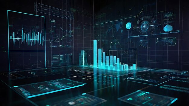 una pantalla de computadora con la palabra gráfico en él elementos de datos digitales y gráficos holográficos