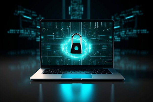 Pantalla de computadora portátil en estado bloqueado para protección de datos de seguridad cibernética Generative Ai