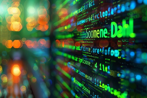 Una pantalla de computadora que muestra el código con las palabras alguien dahl en letras verdes y azules vibrantes