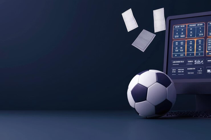 Una pantalla de computadora que muestra una interfaz de apuestas en vivo y una pelota de fútbol con un amplio espacio