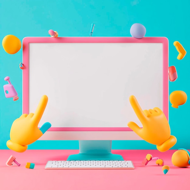 Pantalla de computadora rosada en 3D