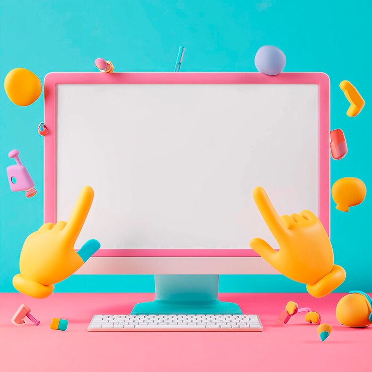 Foto pantalla de computadora rosada en 3d