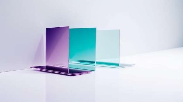 Una pantalla de cristal violeta con una base violeta y una base violeta.