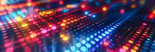Pantalla digital abstracta de cuadrícula de luz de neón con LEDs azules y rojos Fondo de tecnología futurista