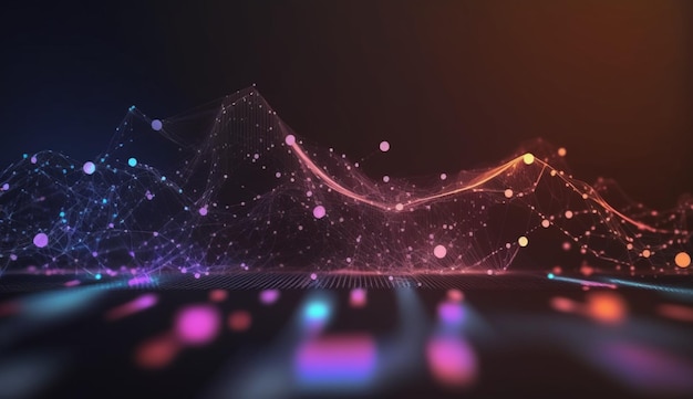 Una pantalla digital con una conexión de red de estilo degradado vectorial de fondo oscuro