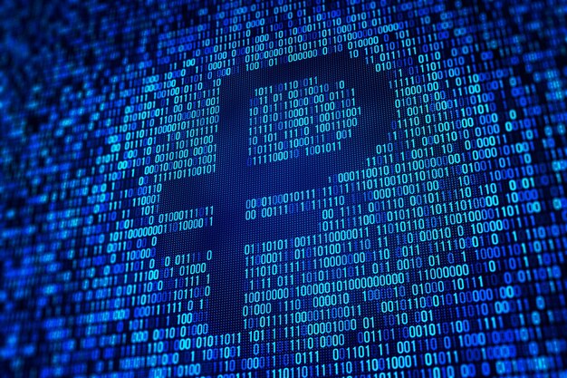 Una pantalla digital que muestra un concepto de código binario azul de tecnología de datos e información cibernética en un fondo oscuro Renderización 3D