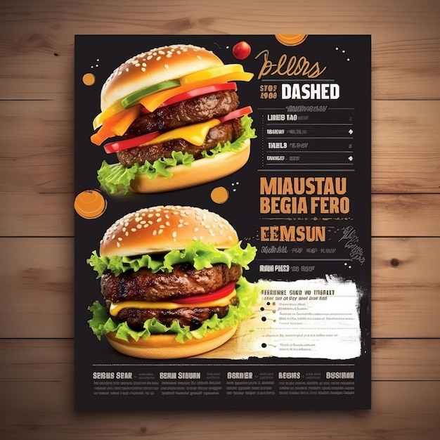 Foto pantalla de diseño de portada de folleto de cartel de comida rápida en tamaño a4 ai generado