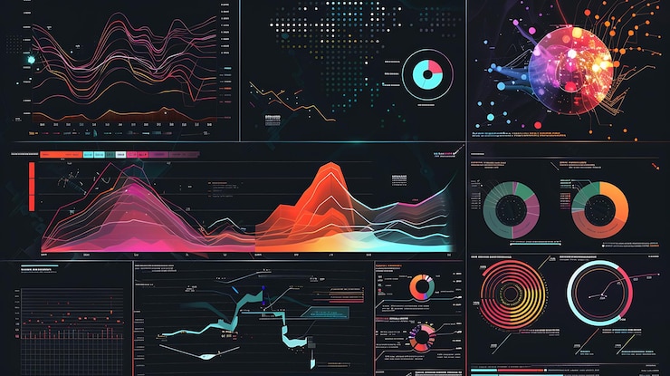 Foto una pantalla con un gráfico de un gráfico multicolor