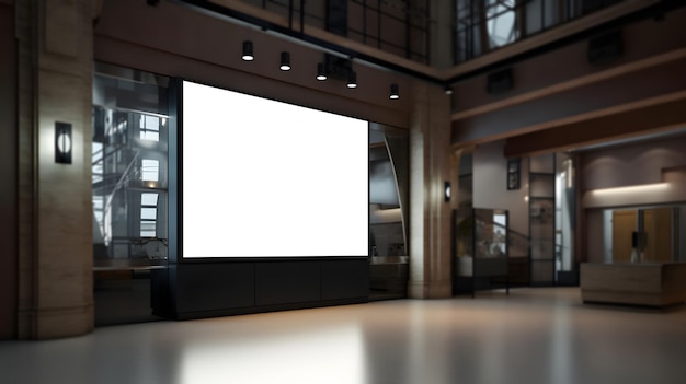 Foto una pantalla grande en una habitación grande con una luz encendida