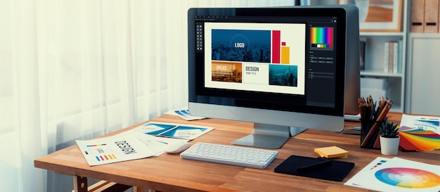 Pantalla de idea de paleta de varios colores en la pantalla de la computadora