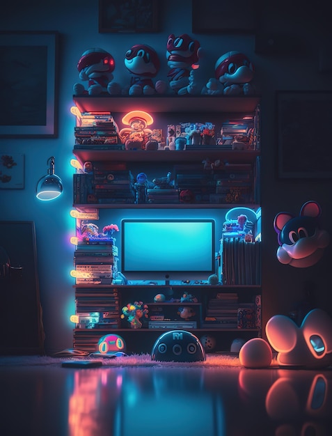 Foto una pantalla iluminada de mario bros. personajes de videojuegos