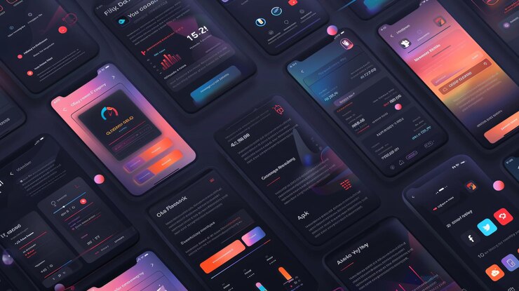 Foto pantalla interactiva de la aplicación móvil con diseño de glassmorphism