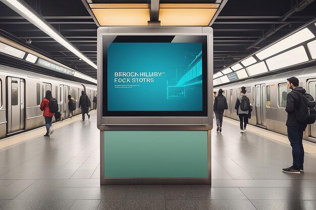 Pantalla LCD en blanco muestra una muestra de pancarta en la estación de metro