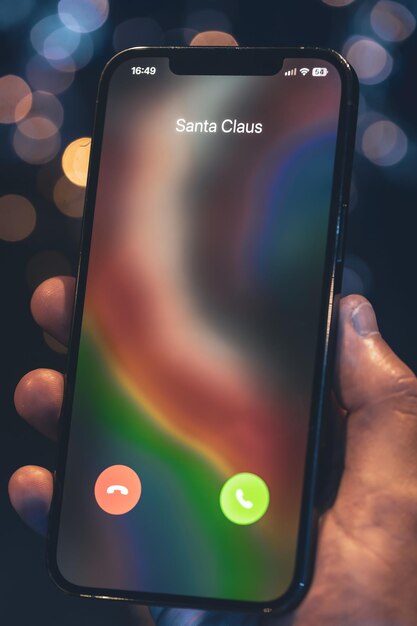 Foto pantalla de llamada entrante navideña de santa claus