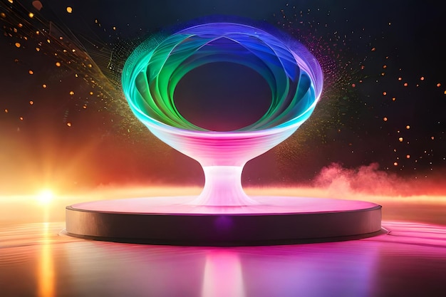 Una pantalla de luz iluminada con una esfera de color arcoíris en la parte superior.