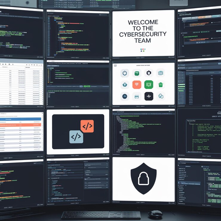 Foto una pantalla de monitores de computadora con las palabras bienvenido a la tecnología cibernética