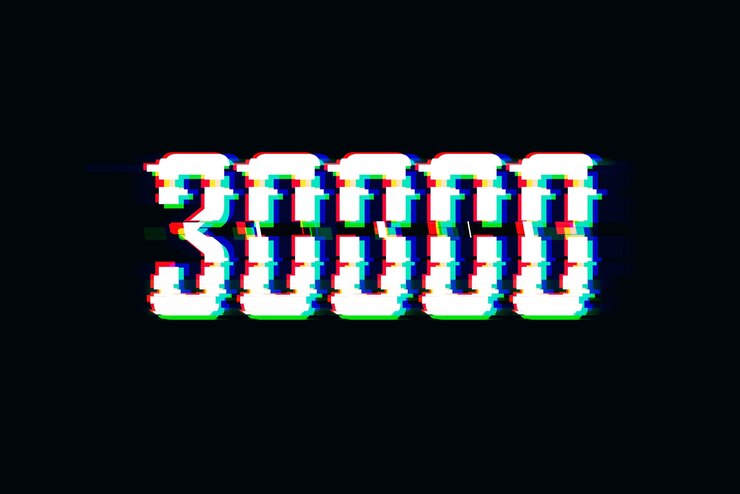 Foto una pantalla con la palabra 300 en colores azul y verde.