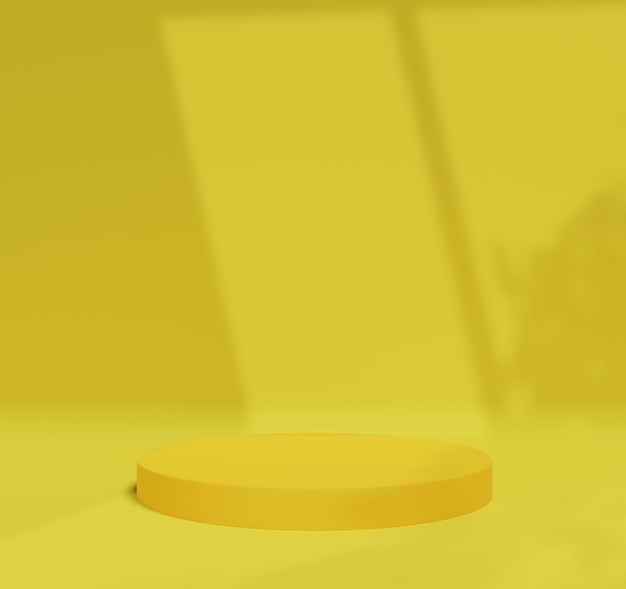 Pantalla de podio amarillo 3d con sombra de ventana para exhibición de productos, fondo vacío