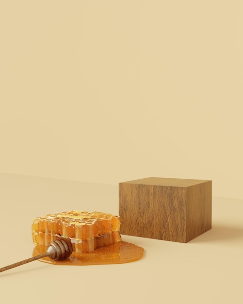 Foto pantalla de podio de producto de fondo de panal de miel 3d de soporte de modelo de pedestal de abeja de miel natural