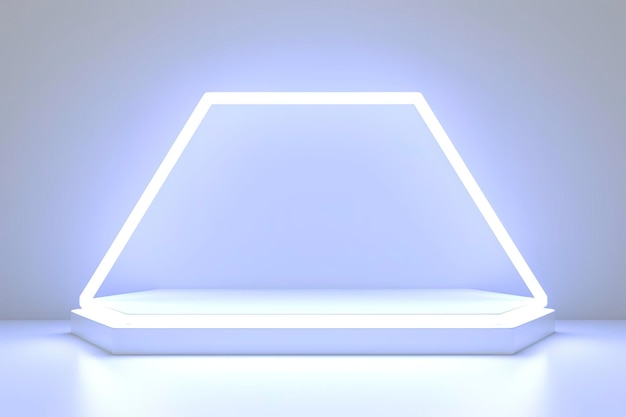 Pantalla de podio realista con luces blancas de neón Fondo de pantalla de producto con marco de luz Pantalla de producto de prodium blanco con efecto de luz Fondo de luces de neón generar ai