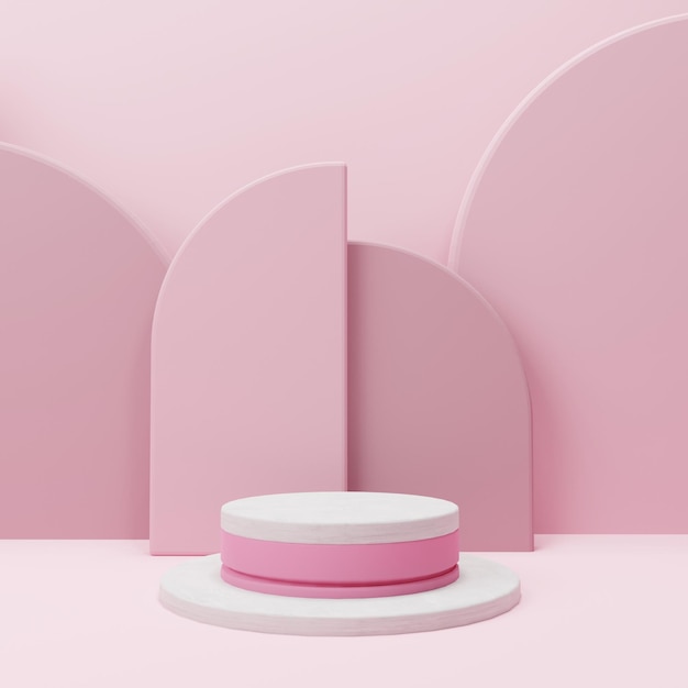 Pantalla de podio rosa de renderizado 3D