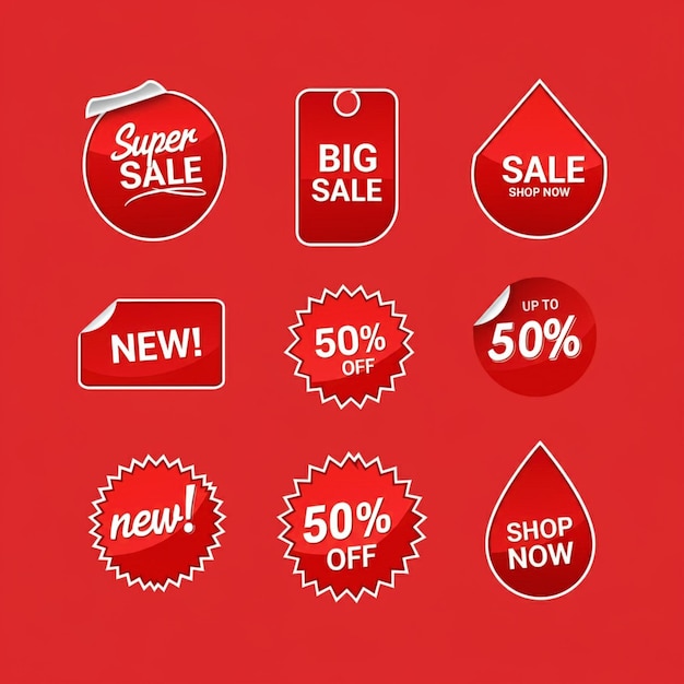 una pantalla roja de productos, incluida una que dice súper descuento