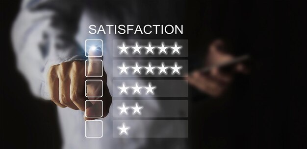 Pantalla de selección de 5 estrellas de negocio de servicio de concepto de satisfacción Satisfacción en el servicio